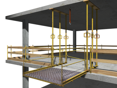 Plataforma metálica en voladizo fija, para descarga de materiales en planta Plataforma metálica en voladizo fija, para descarga de materiales en planta